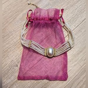 Faux Pearl Choker with gold accents